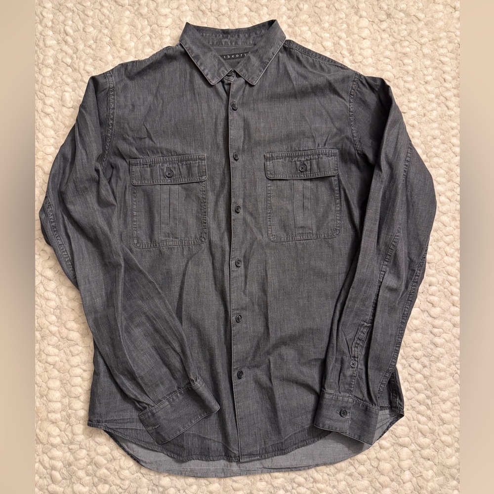 Theory Charcoal Gray Casual L/S Button-Down Shirt